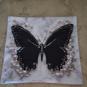 Neiman Marcus Black and White Butterfly Accent PillowCase NWOT